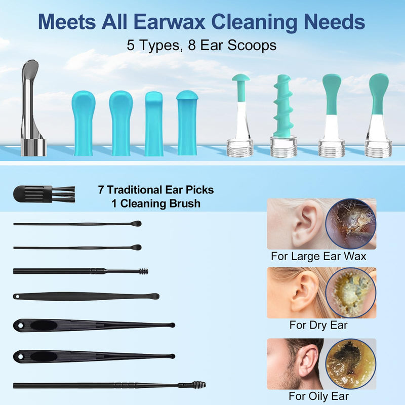 [Australia] - Earwax Remover Otoscope, 1296P HD WiFi Ear Cleaner Camera, IP67 Waterproof, 6 LED Lights, 3.5mm Lens, 360° Wide Angle, Compatible with iPad and Android 