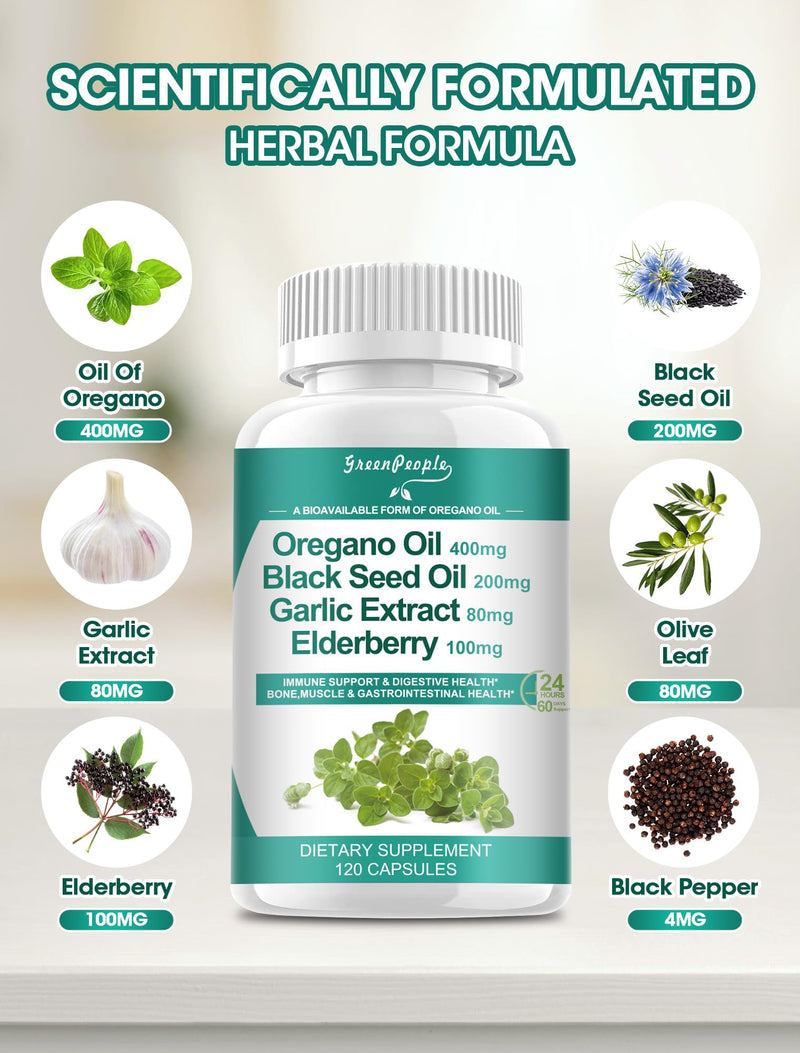 [Australia] - Organic Oregano Oil Capsules ‚Äì 11-in-1 Blend with Black Seed Oil, Elderberry, Garlic, Olive Leaf‚Äì Magnesium & Black Pepper for Absorption ‚Äì Immune, Respiratory & Digestive ‚Äì Vegan, Non-GMO, 120 Ct 120 Count (Pack of 1) 
