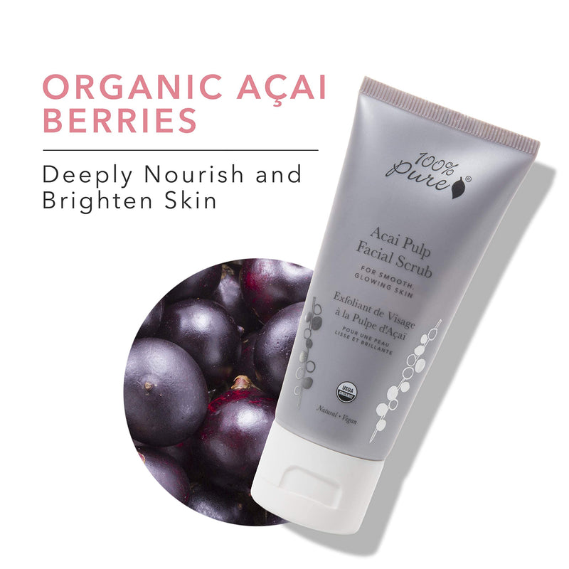 100% PURE Acai Pulp Facial Scrub, 2 fl oz | Exfoliating; for combination skin; Organic