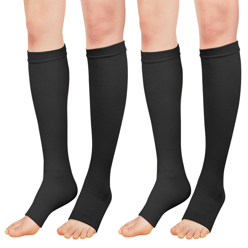 [Australia] - ACWOO compression stockings for women and men, 2 pairs of support stockings, medical compression socks with 15-20 mmhg thrombosis stockings, open toe compression socks for running, sports, flights, cycling (black) 2 pairs - one size black 