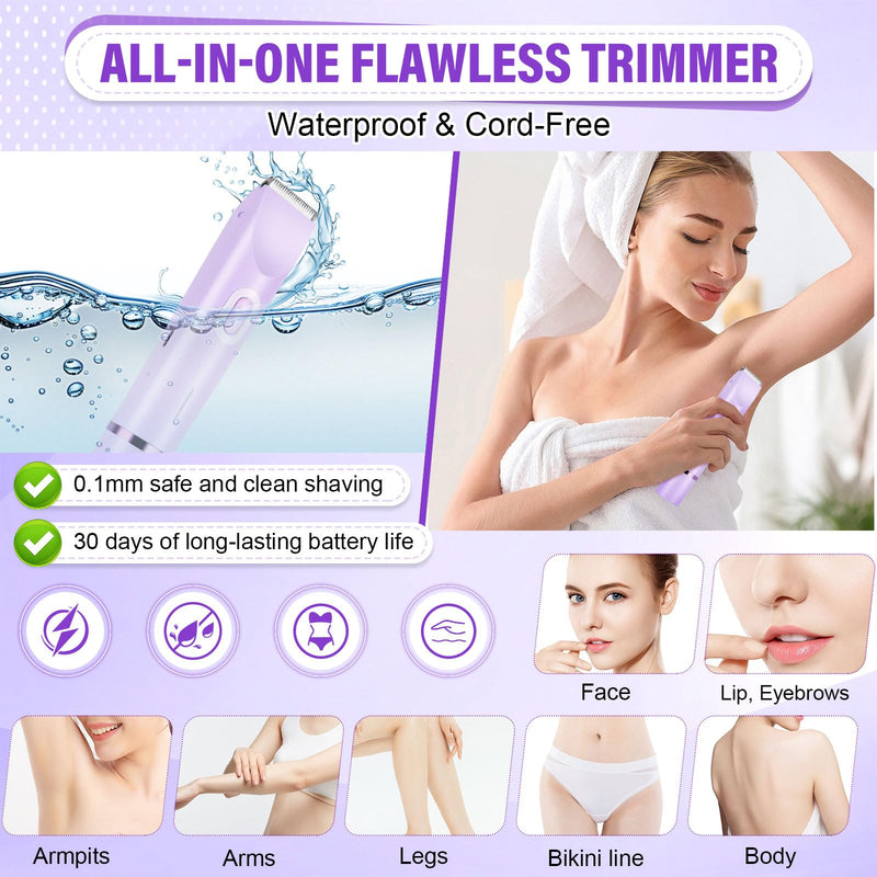[Australia] - Women's Bikini Trimmer, 2-in-1 Electric Shaver for Bikini Line, Legs, Underarms, Face - Waterproof Women's Electric Shaver for Sensitive Skin, USB Rechargeable Purple 