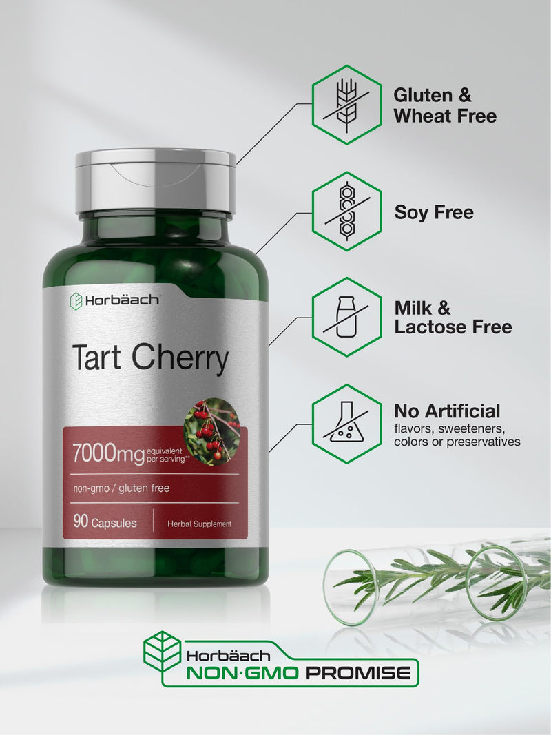 Horbäach Tart Cherry Extract 7000mg | 90 Capsules | Traditional Herb Supplement | Non-GMO and Gluten Free Formula