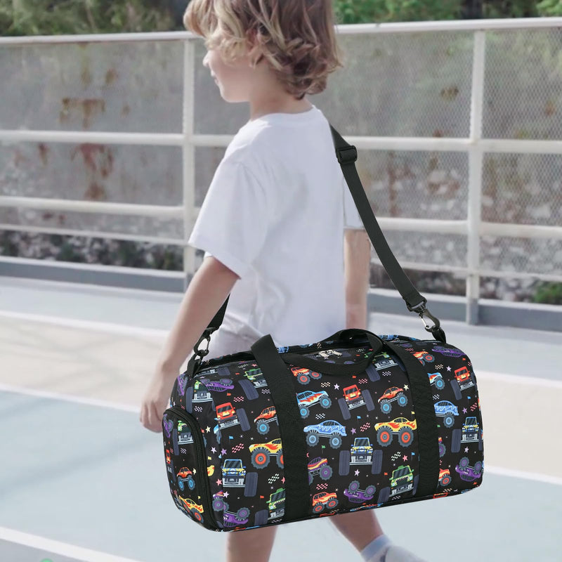 Kids Duffel Overnight Bag Boys Girls Toddler Weekender Carry-On Personalized Tote for Travel Gym Sport (A-Car) A-Car