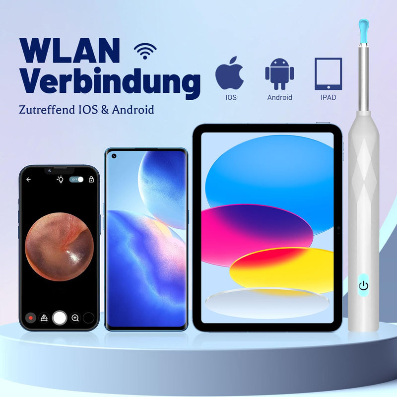 [Australia] - Earwax Remover Ear Cleaner, AMDXD 1440P Wifi Otoscope Camera 8MP HD Ear Camera IP4 Waterproof Ear Mirror 3.5mm Lens Ear Endoscope with 6 LEDs for Adults, Children and Pets, White 
