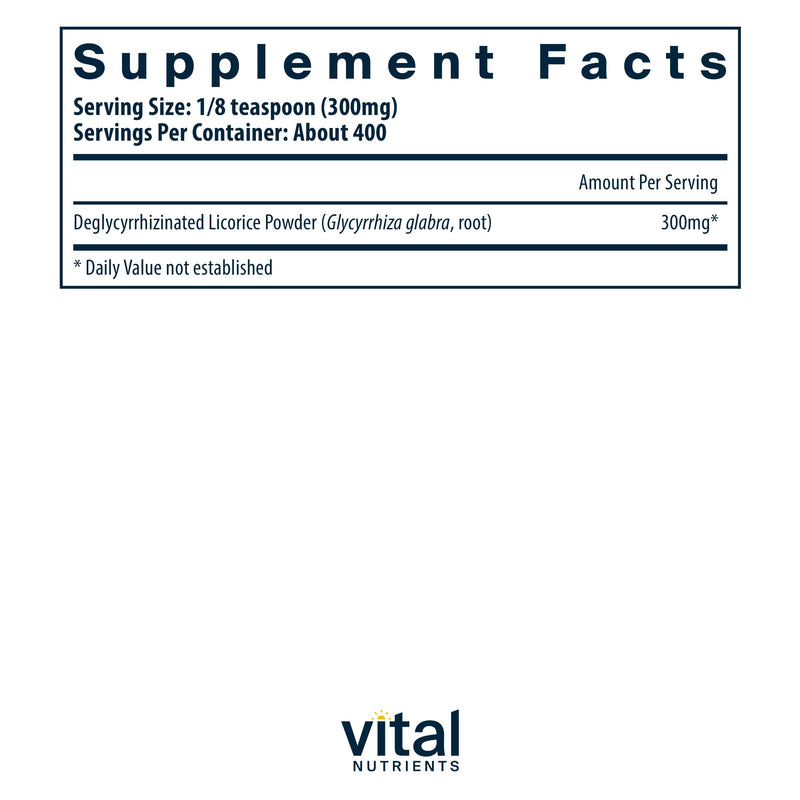[Australia] - Vital Nutrients DGL Powder | Vegan Supplement | DGL Licorice Root Extract to Support Healthy Stomach Lining and Digestive Tract* | Gluten, Dairy and Soy Free | Non-GMO | 120 Grams 