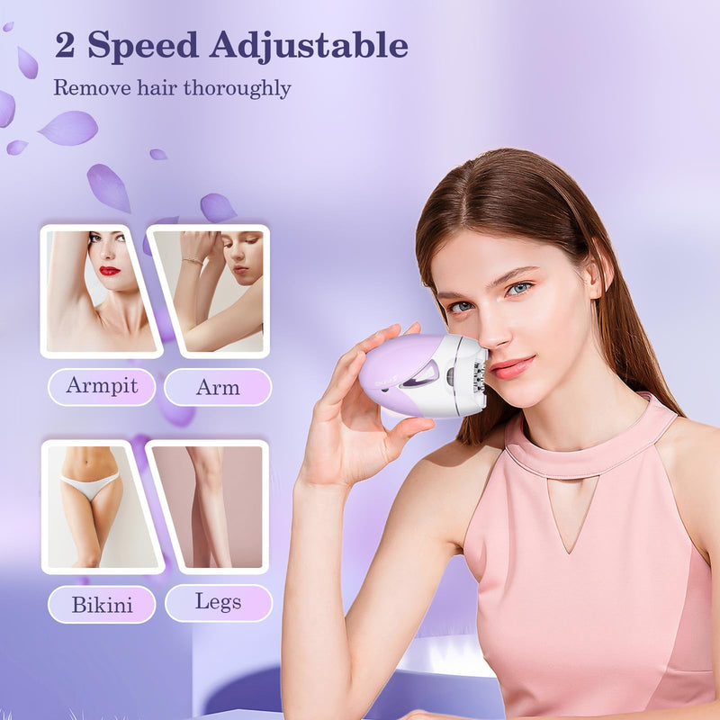 Epilators, 2-Speed Painless Smooth Glide Epilator for Women, Cordless Rechargeable Facial Hair Removal Epilator, Hair Removal Device for Women's Face Legs Bikini Area Arms Legs Purple