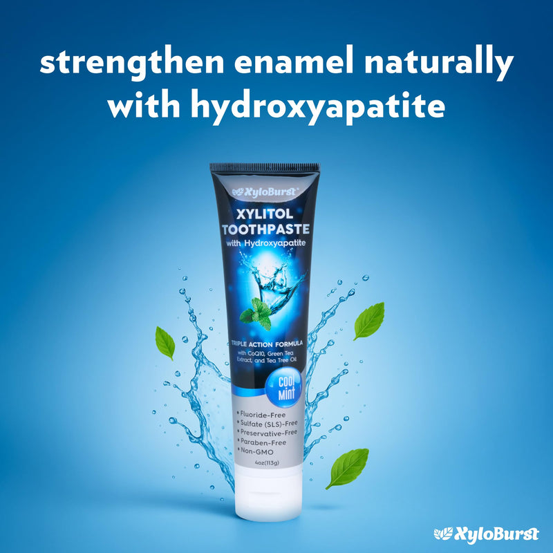[Australia] - XyloBurst Hydroxyapatite Toothpaste with Xylitol - Fluoride-Free Hydroxyapatite Toothpaste, SLS-Free, Paraben Free, Cruelty Free, Made in The USA, Cool Mint, 4 oz Tube (3 Tubes) 3 Pack 