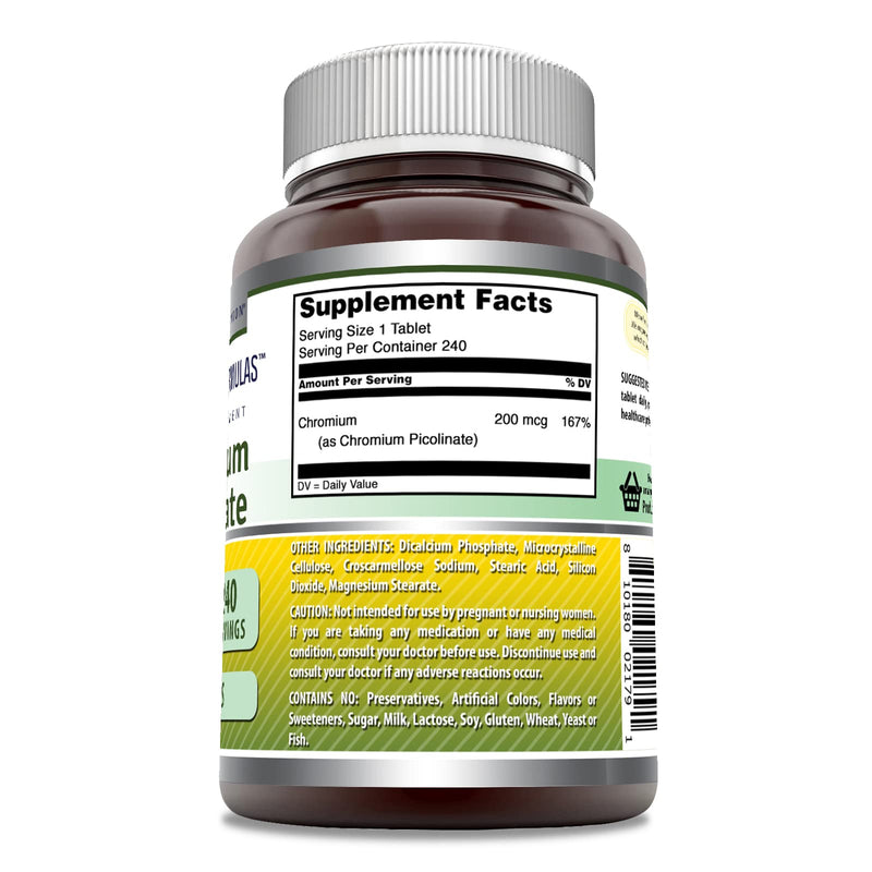 [Australia] - Amazing Formulas Chromium Picolinate Supplement | 200 Mcg Per Serving | Tablets | Non-GMO | Gluten Free | Made in USA (240 Count) 240 Count 240 Count (Pack of 1) 