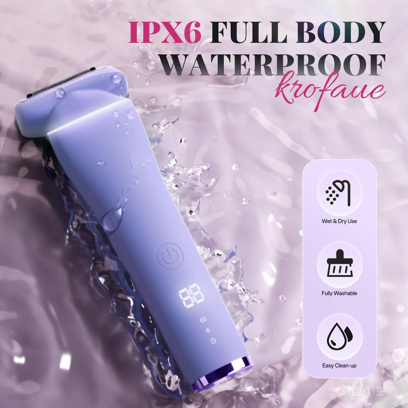[Australia] - krofaue Women Electric Shaver - Cordless Waterproof Body Foil Shavers, Dry & Wet Electric Razors for Women with LED Display USB Charge Dock Purple Electric Shaver for Women 