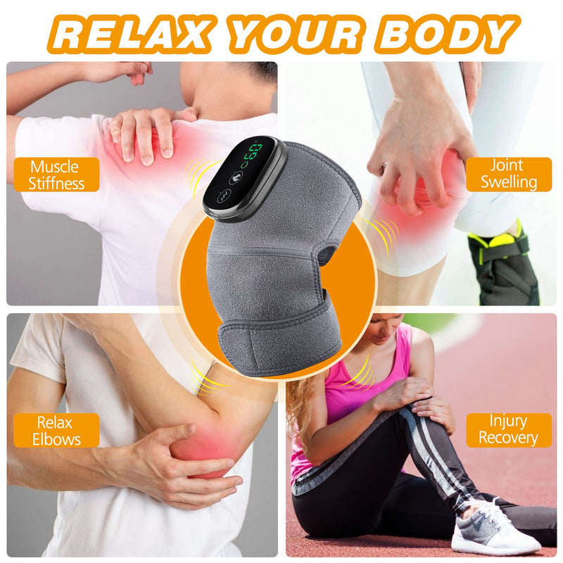 Cordless Knee Massager with Heat Vibration, Knee Heating Pad, Electric Heated Knee Brace Shoulder Heating Pads Elbow Wrap with 3 Heat Levels and Massage Modes Pack of 1