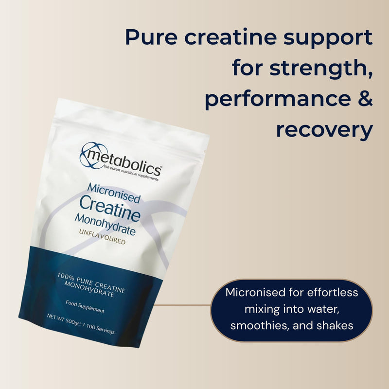 Metabolics Micronised Creatine Monohydrate Powder 5g Serving — Pure, Unflavoured, Additive-Free — UK Made GMP Certified — Strength, Power, Muscle Energy, Performance & Recovery Support — Vegan