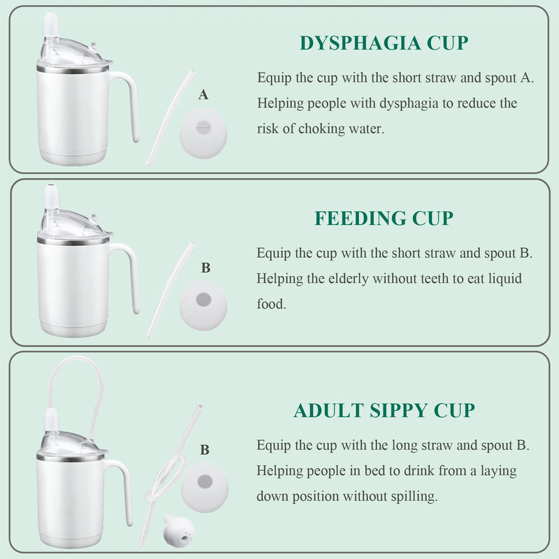 [Australia] - Adult Sippy Cup for Elderly, 15oz Stainless Steel Sippy Cup with Straw, Spill-Proof Dysphagia Cup No Spill Feeding Cup for Adults Disabled Limited Mobility Patients 