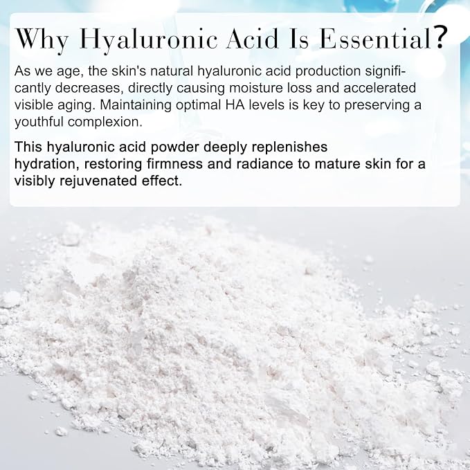 Pure Hyaluronic Acid Powder 100%,Dual Molecular Weight for Deep Hydration, Skin Smoothing & Plumping, Reduces Fine Lines, Ideal for DIY Serums and Daily Skincare,100g
