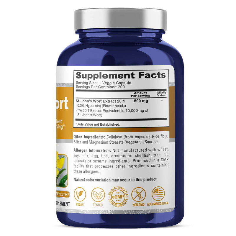 [Australia] - NusaPure St. John's Wort 10,000mg 200 Veggie Capsules (Vegetarian, Non-GMO) Bioperine 