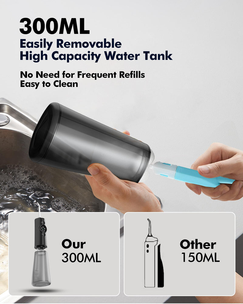 [Australia] - Bezvoi Oral Irrigator Wireless Teeth Cleaning Water Flosser: LED Display 5 Modes Dental Irrigator with 300ML Water Tank & 6 Nozzles, IPX7 Waterproof Oral Irrigator Oral Irrigator Test Winner (Black) Black 