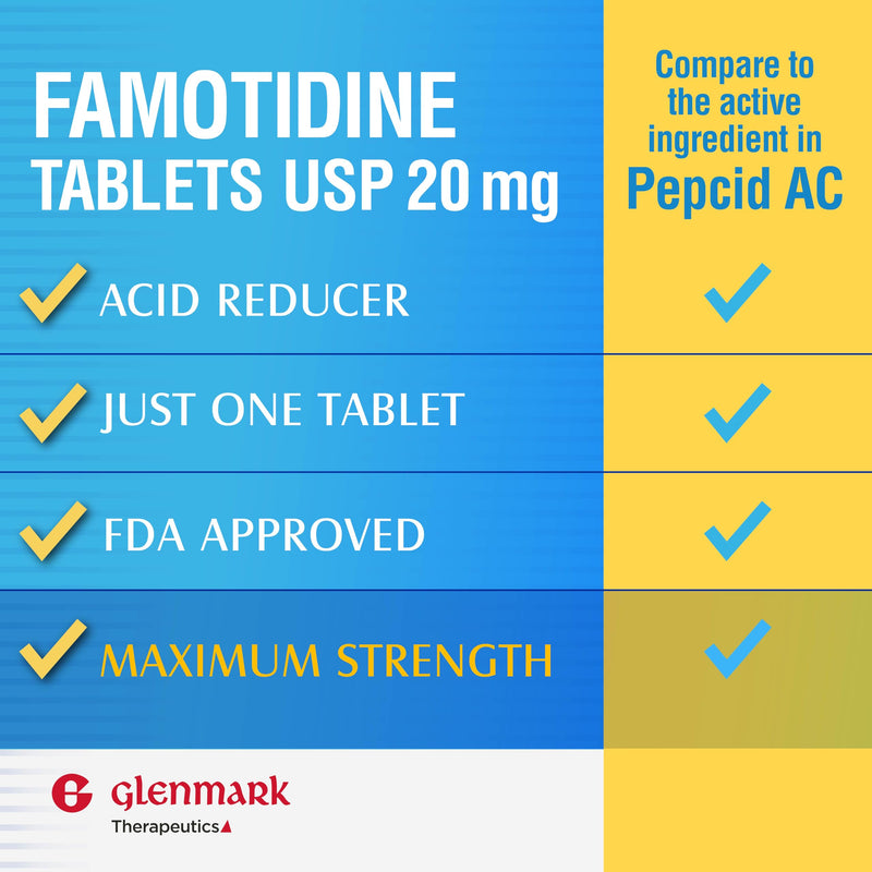 [Australia] - Glenmark Maximum Strength Famotidine Tablets, 20 mg, Acid Reducer for Heartburn Relief, 200 Count 