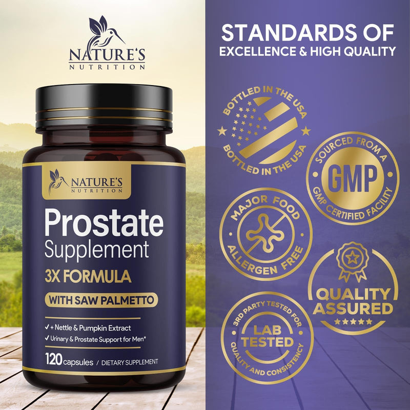 [Australia] - Prostate Health Supplements for Men - 3X Formula with Saw Palmetto Blend Stinging Nettle Root & Pumpkin Seed Extract Support Complex - Supports Bathroom Trips Prostate & Urinary Health - 120 Capsules 120 Count (Pack of 1) 