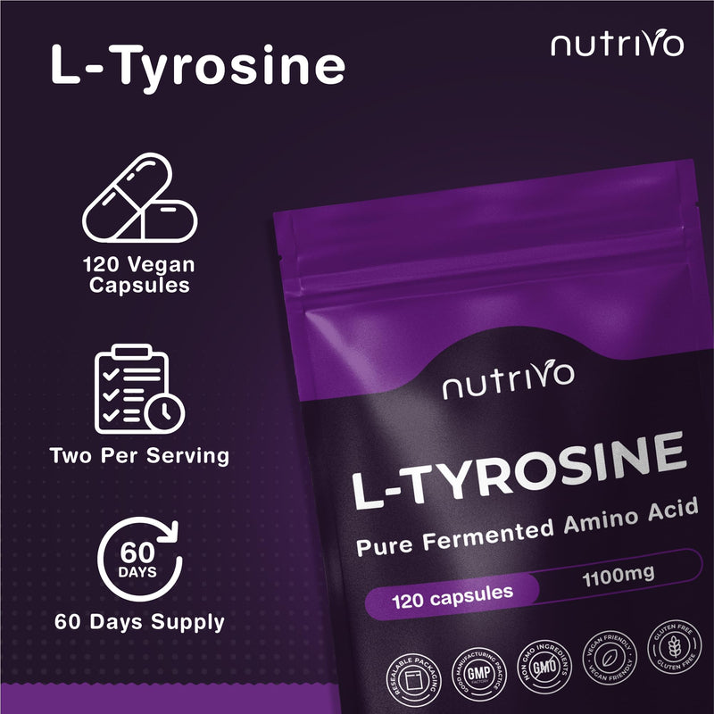 L Tyrosine 1100mg (Per 2 Capsule Serving) | 120 L-Tyrosine Capsules - 2 Months Supply | Supports Dopamine, Focus & Mental Clarity | Vegan, Non-GMO & UK Made