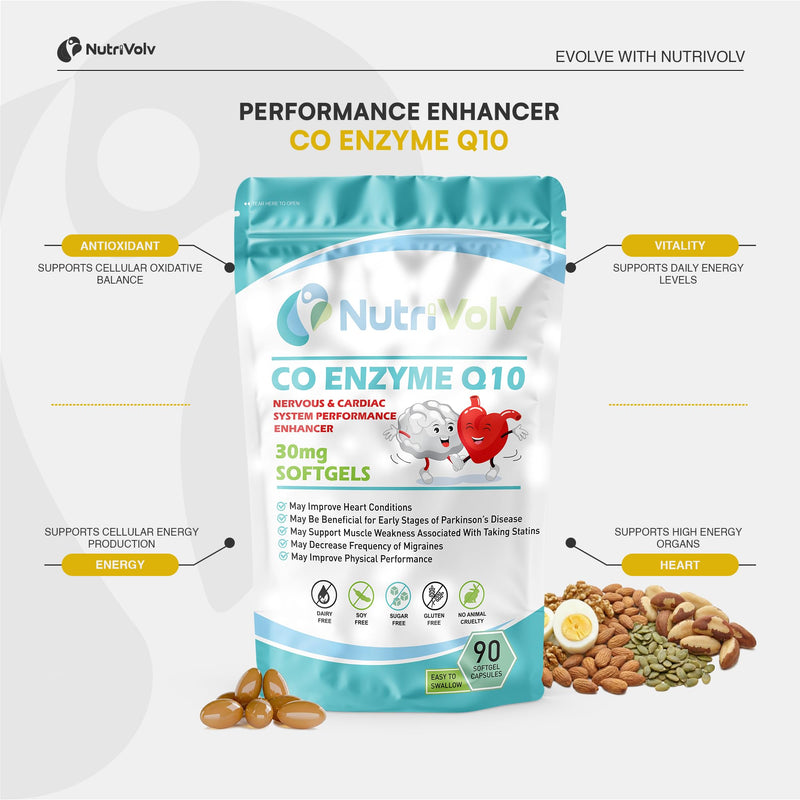 Co Enzyme Q10 30mg | 90 Softgels | Heart Brain & Energy Support | Antioxidant | High Absorption | Ubiquinone
