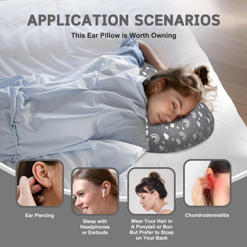 [Australia] - Ear Piercing Pillow with Ear Hole for Side Sleeper Relief Ear Pain,Cotton and Polyester Ear Pillows,Washable Ear Guard Pillow Grey White 