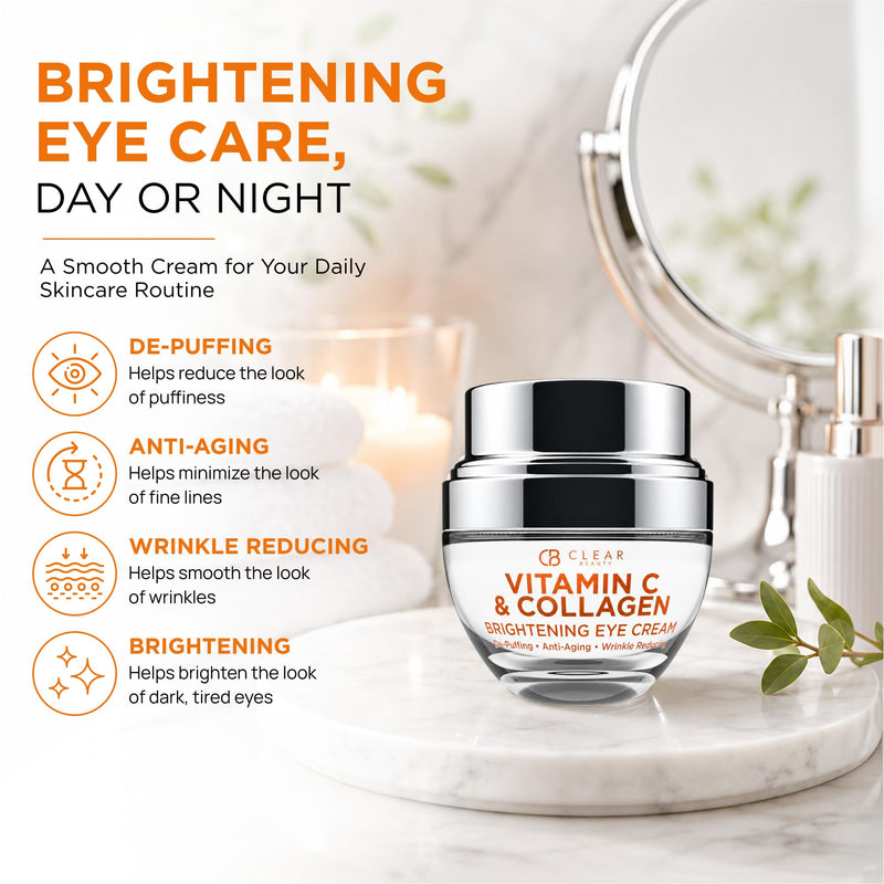 Clear Beauty Vitamin C & Collagen Eye Cream – Dermatologist Tested, Anti Aging Korean Skin Care – Targets Dark Circles, Lines & Puffiness For Firmer Eyes – Vegan, Clean Beauty – 1.01 Fl Oz