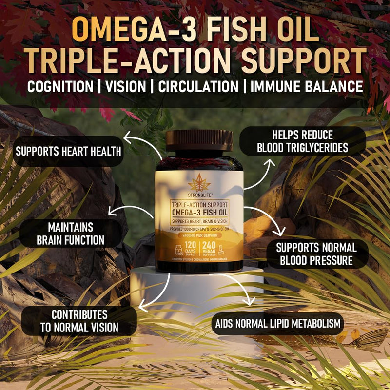 Omega 3 Fish Oil Supplement 3600mg | High Strength EPA & DHA | Brain, Heart, Joint & Eye Support | Premium Omega 3 Softgels for Men & Women | 240 Softgels – 120 Day Supply