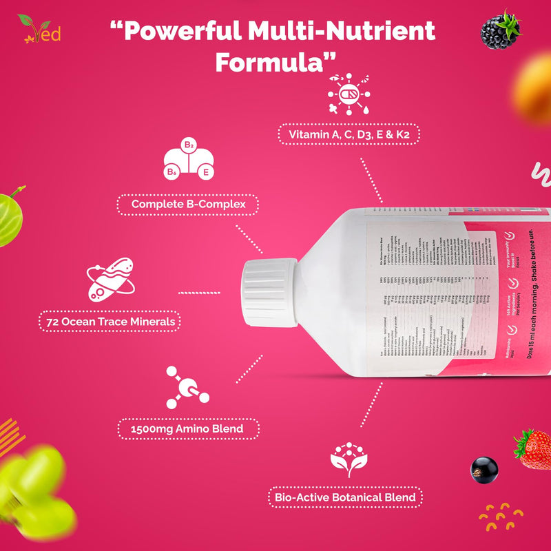 Ved Woman 50 Plus Liquid Multivitamin Supplement for Women, 500 ml- Immune Boosting - Contains, -149 Vitamins & Minerals, Vitamin C, Vitamin D, B12 for Women Health, 33 Days Supply.