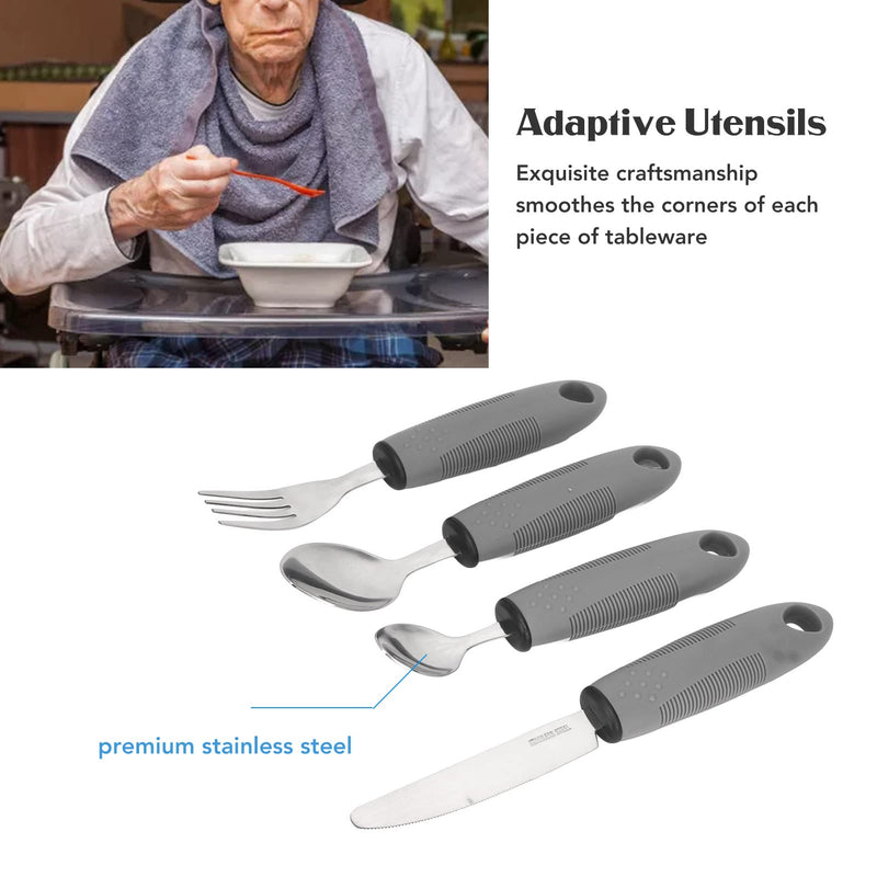 Adaptive Utensils, Non Slip Handles, Weighted Utensils for Hand Tremors, Arthritis, Parkinsons or Elderly Use, Stainless Steel Knife, Fork, Spoons, Easy Grip Cutlery for Adults
