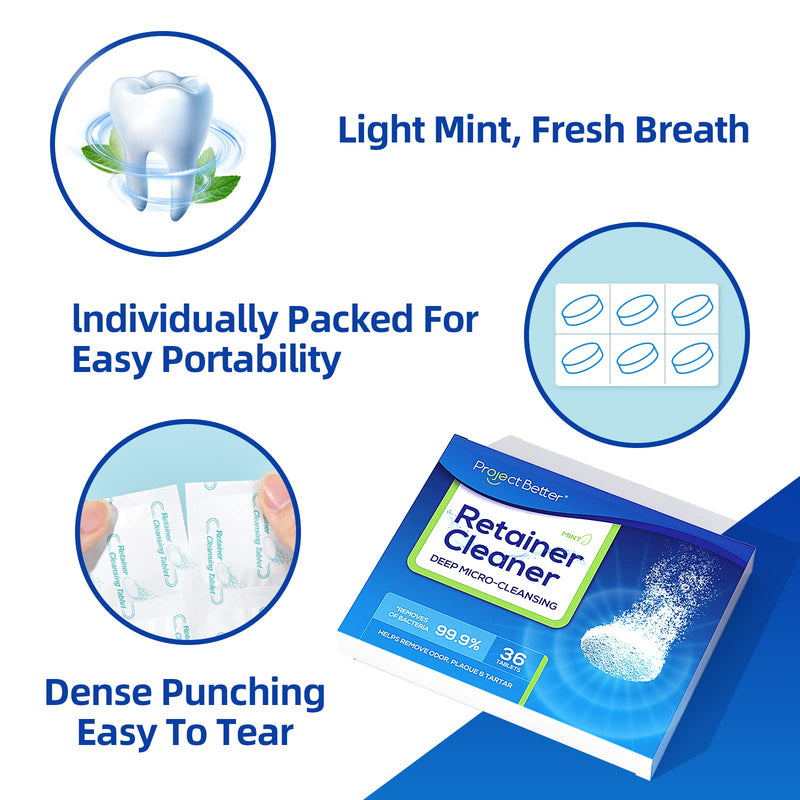 [Australia] - Retainer Cleaner Tablets & Denture Cleaning Tablets for Dental Appliances and Night & Mouth Guard.(36 Counts 36 Count (Pack of 1) 