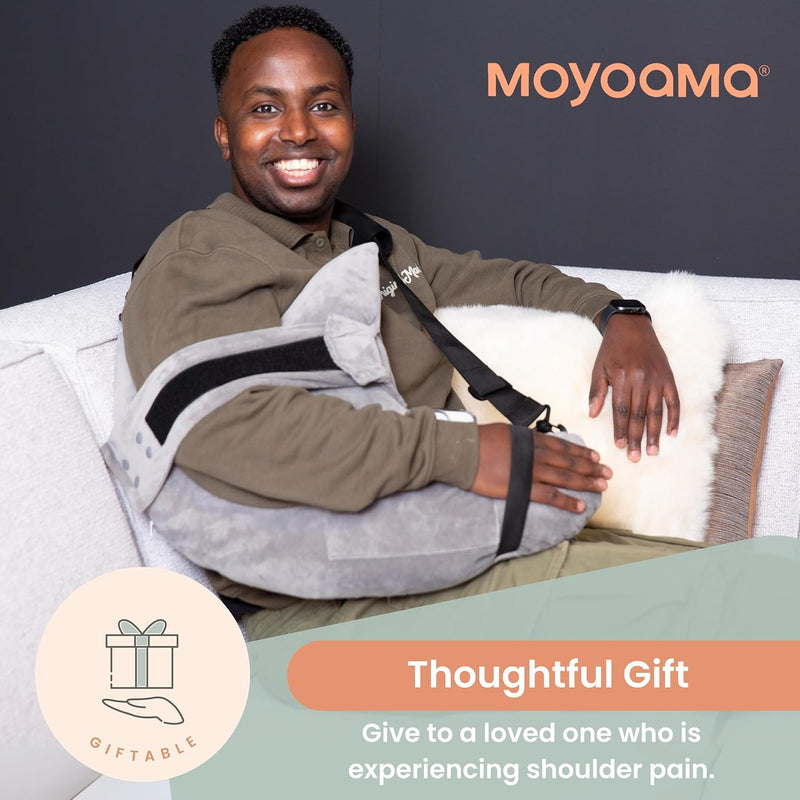 [Australia] - MOYOAMA Post Shoulder Surgery Pillow with Pocket- Rotator Cuff Pillows for Sleeping, After Shoulder Surgery Must Haves, Rotator Cuff Sleeping Pillow, Rotator Cuff Surgery Recovery Accessories Moonlight Grey With Arm & Shoulder Strap (S/M) 