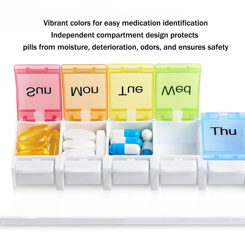 Weekly Pill Organizer,7 Day Pill Box with Push Buttons–Medicine Pill Case for Travel,Daily Vitamin Container,Medication&Supplement Holder,Cute Pill Organizer