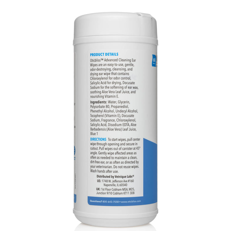Oticbliss Vet-Strength Ear Drops with MicroSilver™ BG and Oticbliss Advanced Cleaning Wipes XL (60 Ct) Bundle, Advanced Ear Conditions Clinical Strength Ear Drops for Dogs Plus Dog Ear Cleaning Wipes - PawsPlanet Australia
