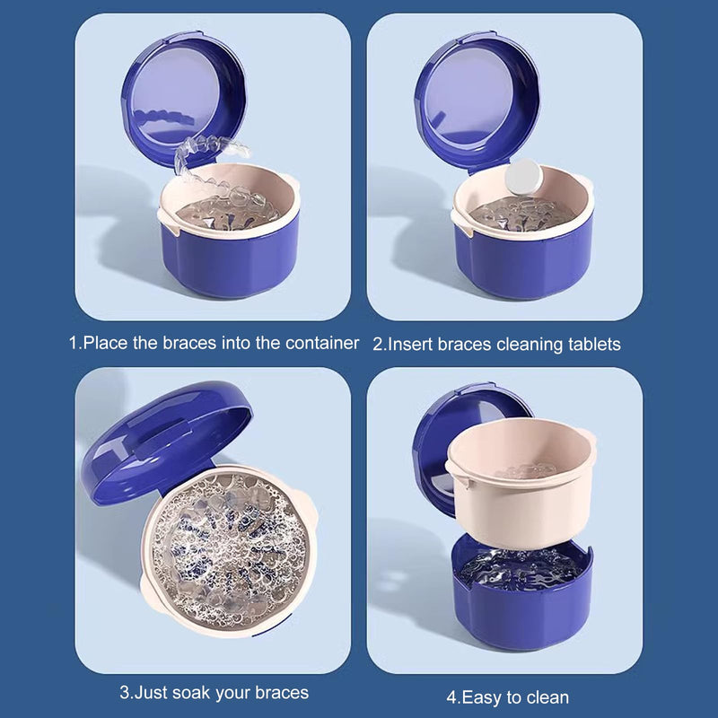 [Australia] - "yueton 1Pack Denture Bath Case Portable Denture Soak Container Mouth Guard Storage Box with Pale Pink Strainer Basket for Travel Cleaning, Sapphire Blue" 