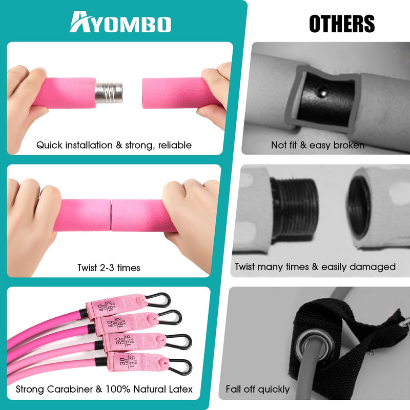 [Australia] - Pilates Bar Kit with Resistance Bands, Pilates Workout Equipment for Legs, Hip, Waist, Arm, Squats Exercise Equipment for Home Workouts, Adjustable 3-Section Pilates Bar Kit for Women & Men 1-Pink New-140LBS 