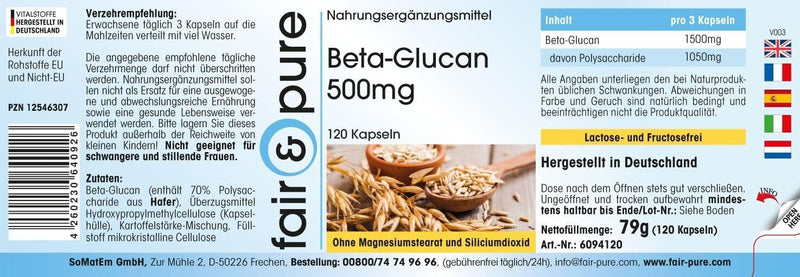 [Australia] - Fair & Pure® - Beta-glucan capsules 500 mg from oats - 120 capsules - vegan - natural - without magnesium stearate 