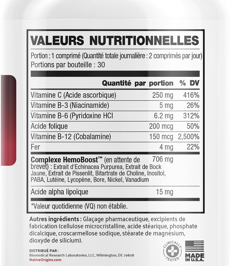 Natural Blood Builder Iron Supplement and Support for Healthy RBC & Oxygen Levels and Red Blood Cells Production for Women and Men - 60 Pills 60 Count (Pack of 1)