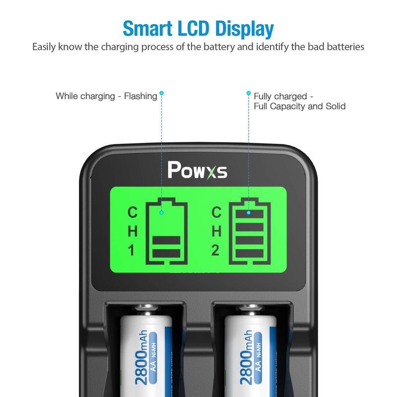[Australia] - POWXS LCD Universal 18650 Battery Charger for 3.7V Li-ion Rechargeable Battery 18650 18490 18350 17670 17500 16340(RCR123) 14500 Lithium Batteries and Ni-MH Ni-CD Rechargeable AA AAA Batteries 