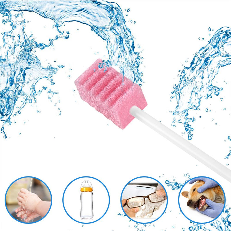 (100 Pack) Disposable Oral Swabs, Sterile Dental Sponge Swabsticks Unflavored for Mouth or Gum Cleaning - Sponge and Paper Rod. 100pcs-tooth Pink