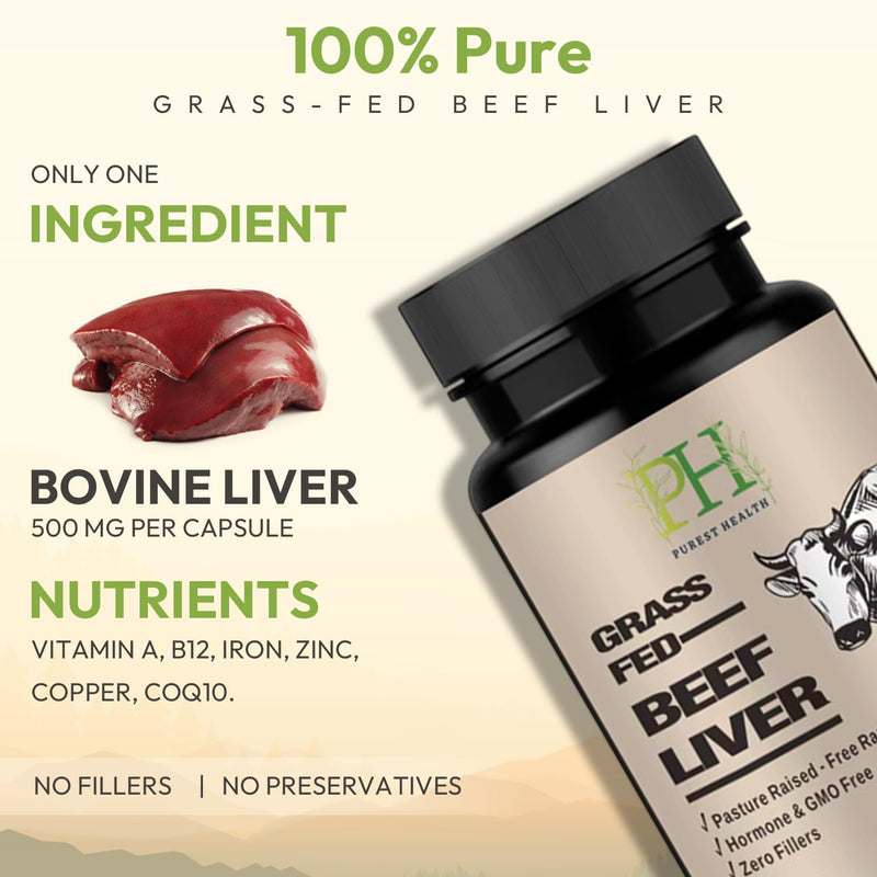 Beef Liver Capsules Grass-Fed from New Zealand – Natural Multivitamin for Energy, Iron & Focus – 750mg High Strength – 180 Capsules – No Fillers, Non-GMO 180 count (Pack of 1)