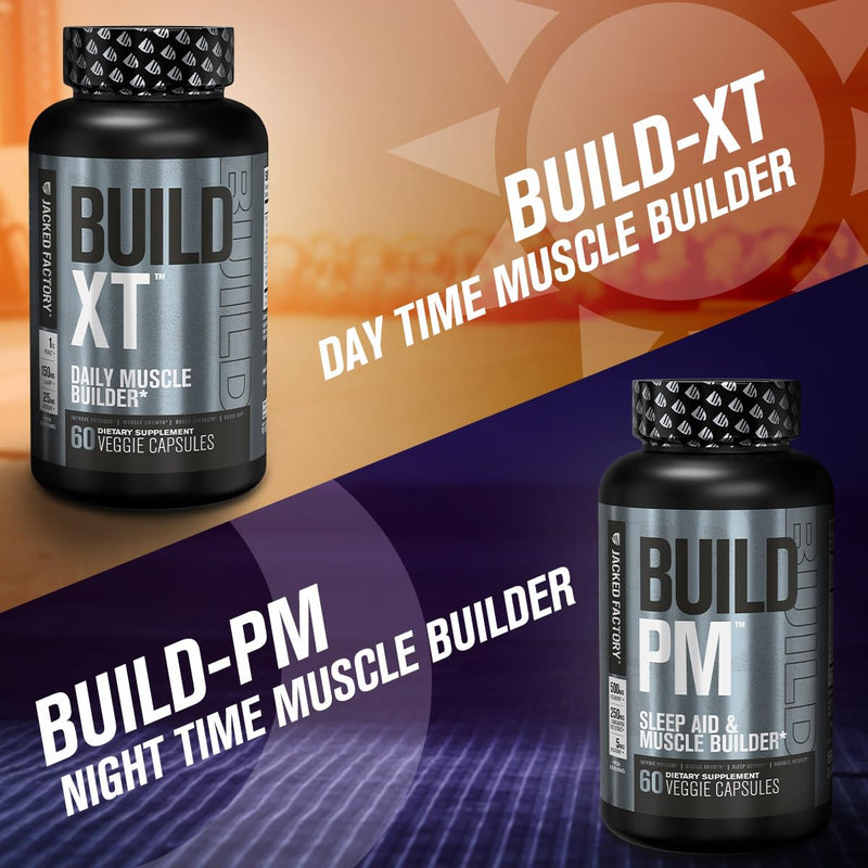 Jacked Factory Build-XT Daily Muscle Builder & Performance Enhancer - Muscle Building Supplement for Muscular Strength & Growth | Trademarked Ingredients Peak02, ElevATP, & Astragin - 60 Veggie Pills 60 Count (Pack of 1)