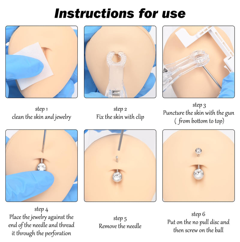 [Australia] - QWALIT Belly Button Piercing Kit Gun Belly Piercing Kit Belly Button Piercing Gun Navel Piercing Kit Belly Button Ring Piercing Kit Silver Belly Piercing Gun A1-round CZ-Silver 