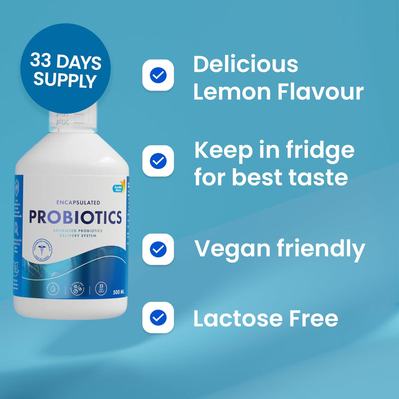 Swedish Nutra - Probiotics - Pack of 500 ml, 33 Day Supply of Probiotic Supplements I 100% Natural Lemon Flavour | Vegan and Gluten-Free