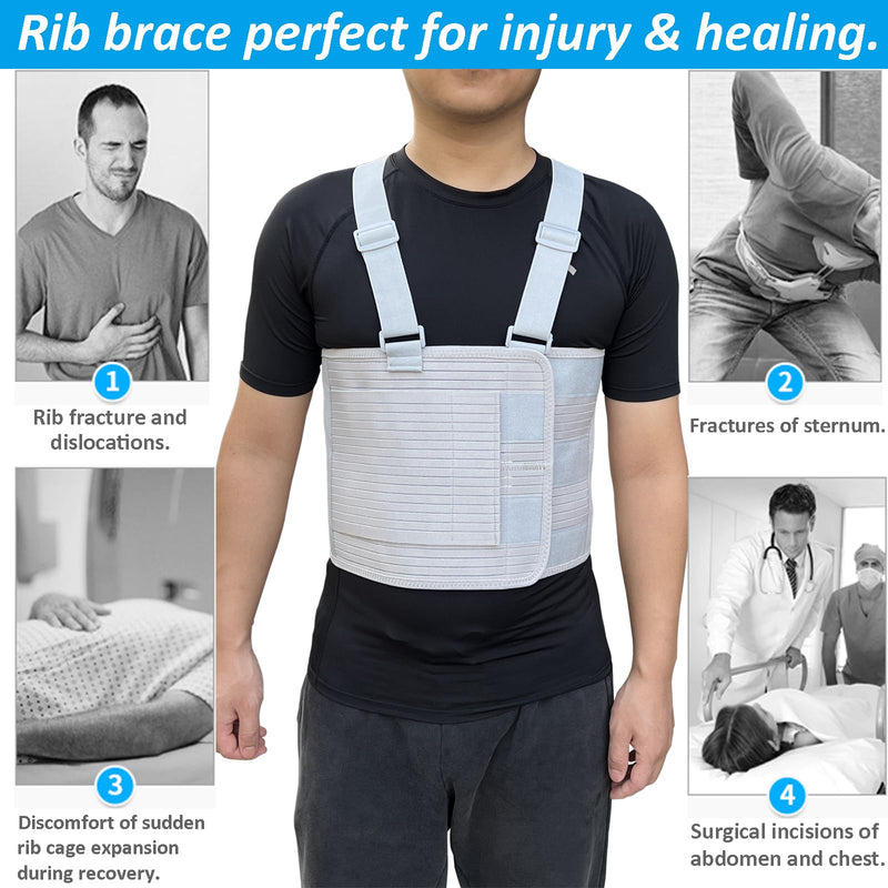 [Australia] - Rib Injury Chest Binder Brace for Cracked Ribs - Elastic Rib Support Belt for Men and Women - Rib Cage Support Belts Chest Compression Wrap for Bruised, Fractured or Dislocated Ribs Protection, Compression Wrap and Chest Support (Large ( Fits 41” - 51”... 