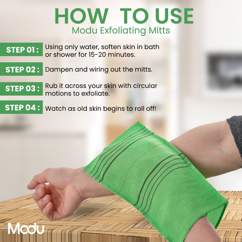 [Australia] - Modu 10 Pcs Korean Exfoliating Mitt Bath Washcloth 9.1 X 6 in-Asian Italy Towel (Large 10 Pcs Green) 10 Count (Pack of 1) 