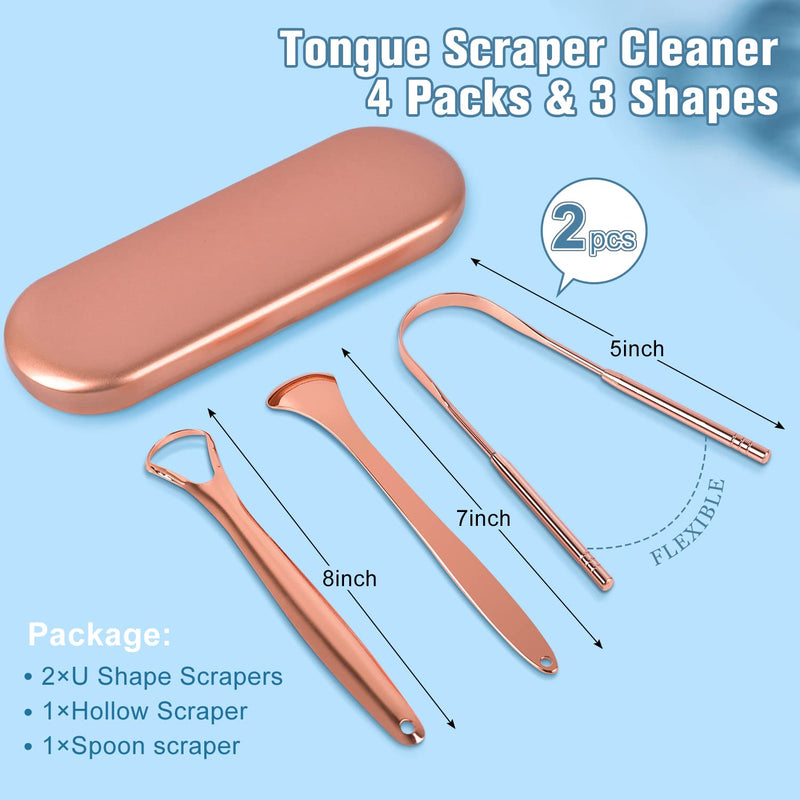 [Australia] - MORGLES Copper Tongue Scraper, 4Pcs Tongue Scraper with Case Medical Grade Tongue Scrapers for Adults Kids, Great for Oral Hygiene Bad Breath, Gold 