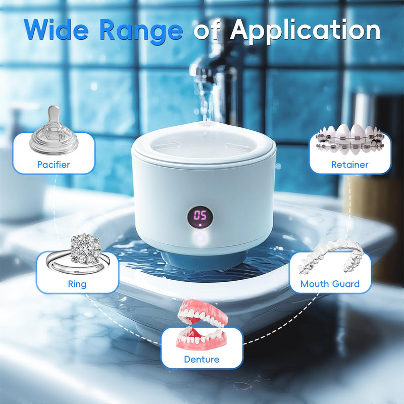 [Australia] - Professional Dental Ultrasonic Cleaner Machine - 200ML Denture, Retainer, Aligner, Night Guard & Mouth Guard Cleaner - Deep Cleaning with Protection Design for Braces, Oral Care & Dental Trays 