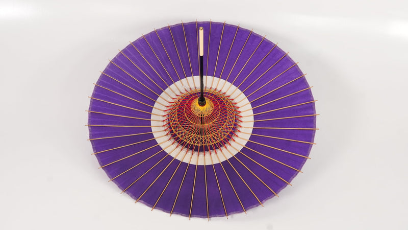 Asian Home Rainproof Handmade Japanese Oiled Paper Umbrella Parasol Half Openable 29.5inch purple&white