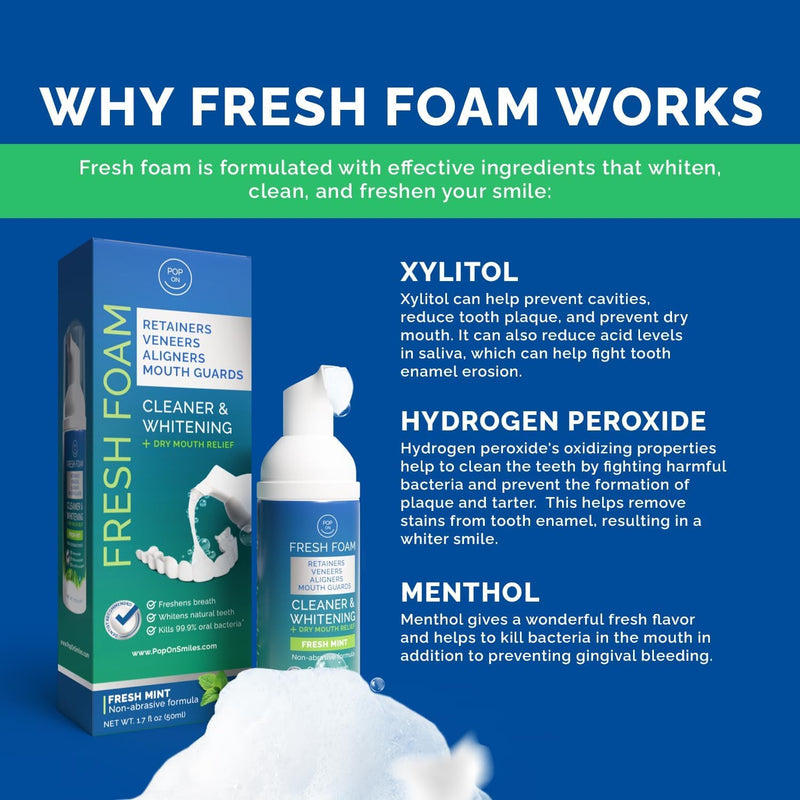 [Australia] - Aligner & Retainer Cleaner Foam – Dry Mouth Relief, Compatible with Invisalign, Aligners, Retainers, Mouth Guards, Night Guards, Veneers, Whitens, Freshens, 3% Hydrogen Peroxide, Mint - 50ml, 2 PC 1 Count (Pack of 2) 