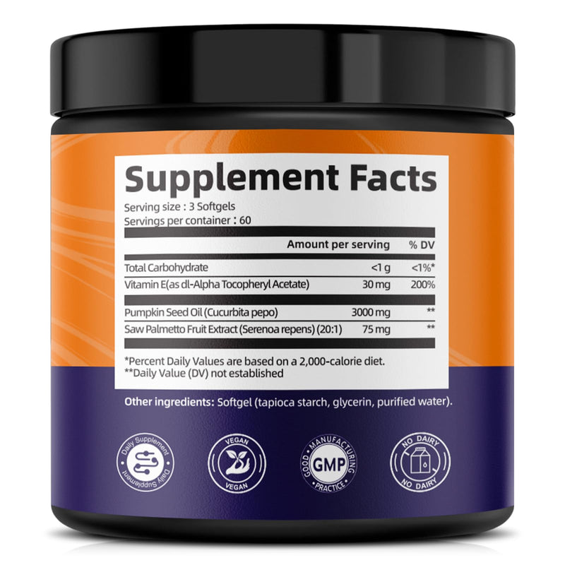 [Australia] - Pumpkin Seed Oil with Saw Palmetto Capsules, High Concentrated Pumpkin Seeds Oil Supplement, Cold Pressed, Supports Hair, Urinary, Bladder & Prostate Health, Vegan, Non-GMO, 180 Softgels 
