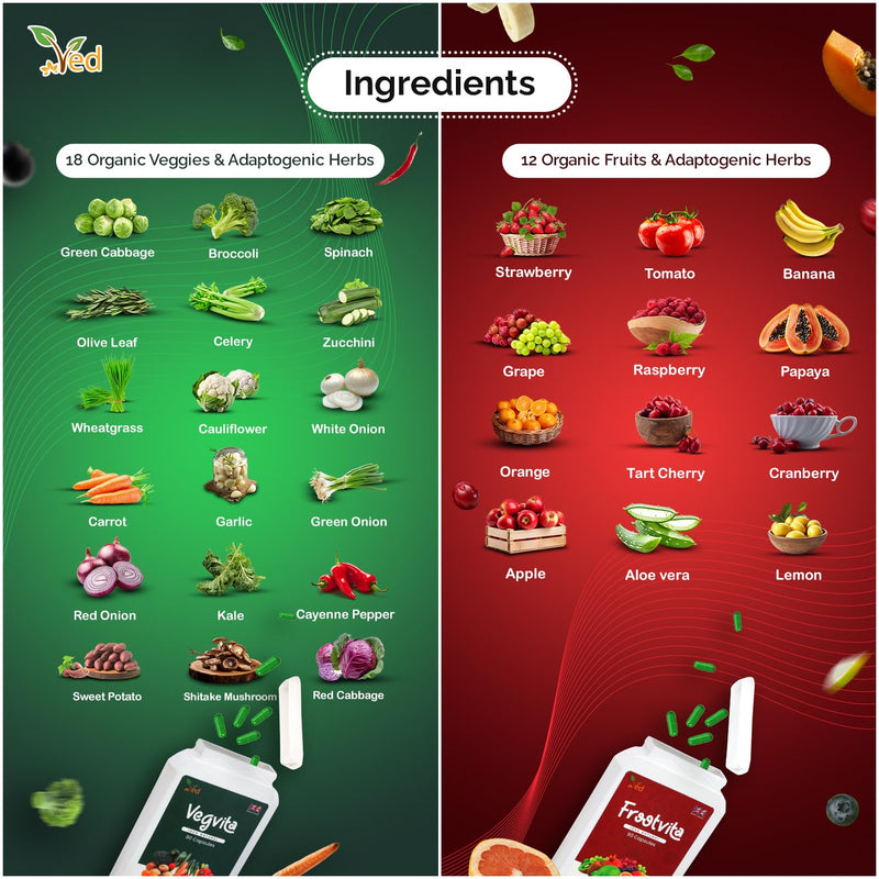 Ved Super Greens Fruits and Veggies Supplements, Greens Supplement Superfood Formula with Vitamins and Minerals from Fruits and Vegetables, 90 Vegan Capsules, Pack of 2